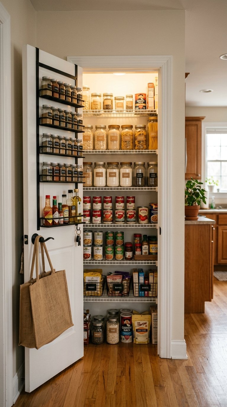 Converted Closet Pantry With Door Organizers