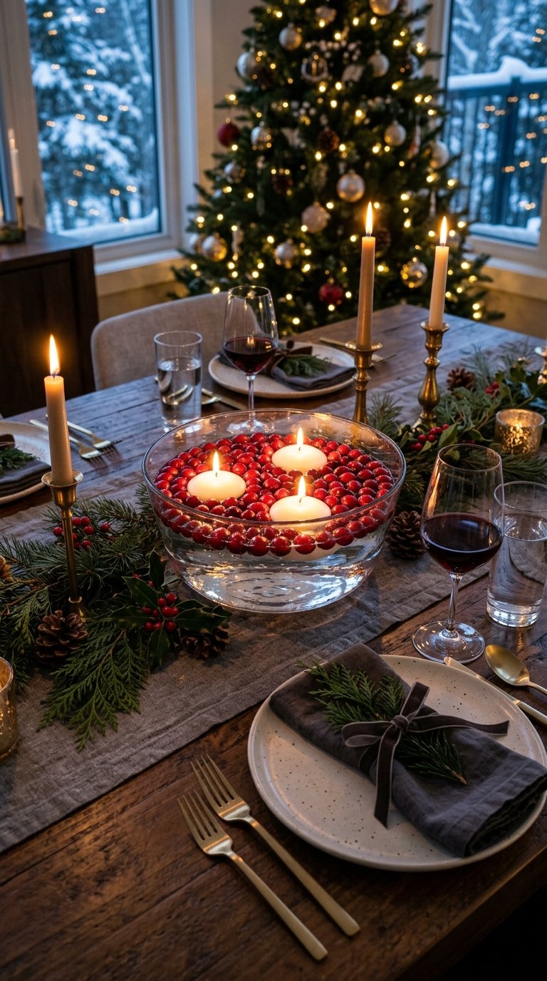  Cranberries Floating in a Glass Bowl