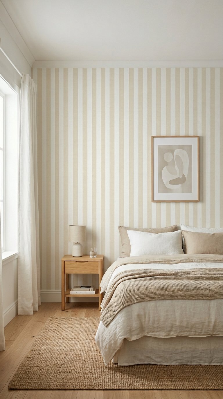 Cream and White Tone-on-Tone Striped Wallpaper