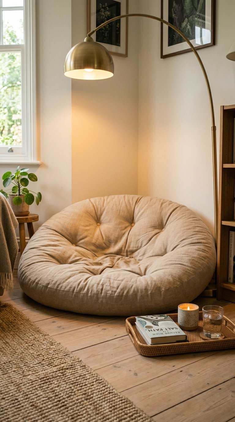 Create a Reading Nook With a Floor Cushion and Floor Lamp