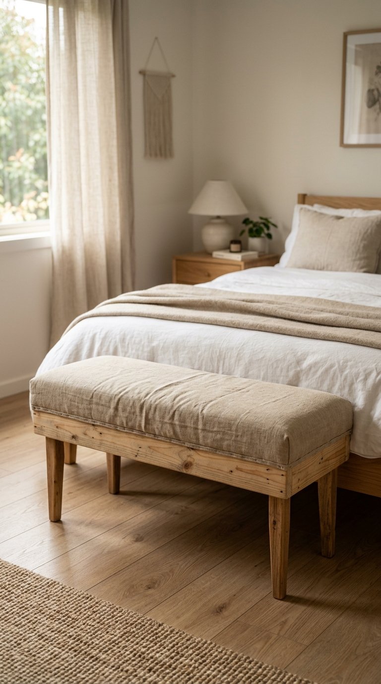DIY Upholstered Bench Using a Pine Board and Foam