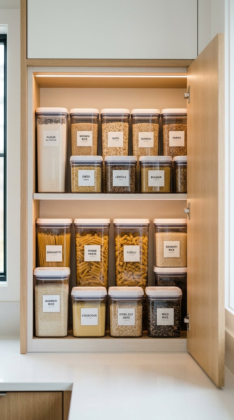 Decanted Dry Goods in Matching Airtight Containers