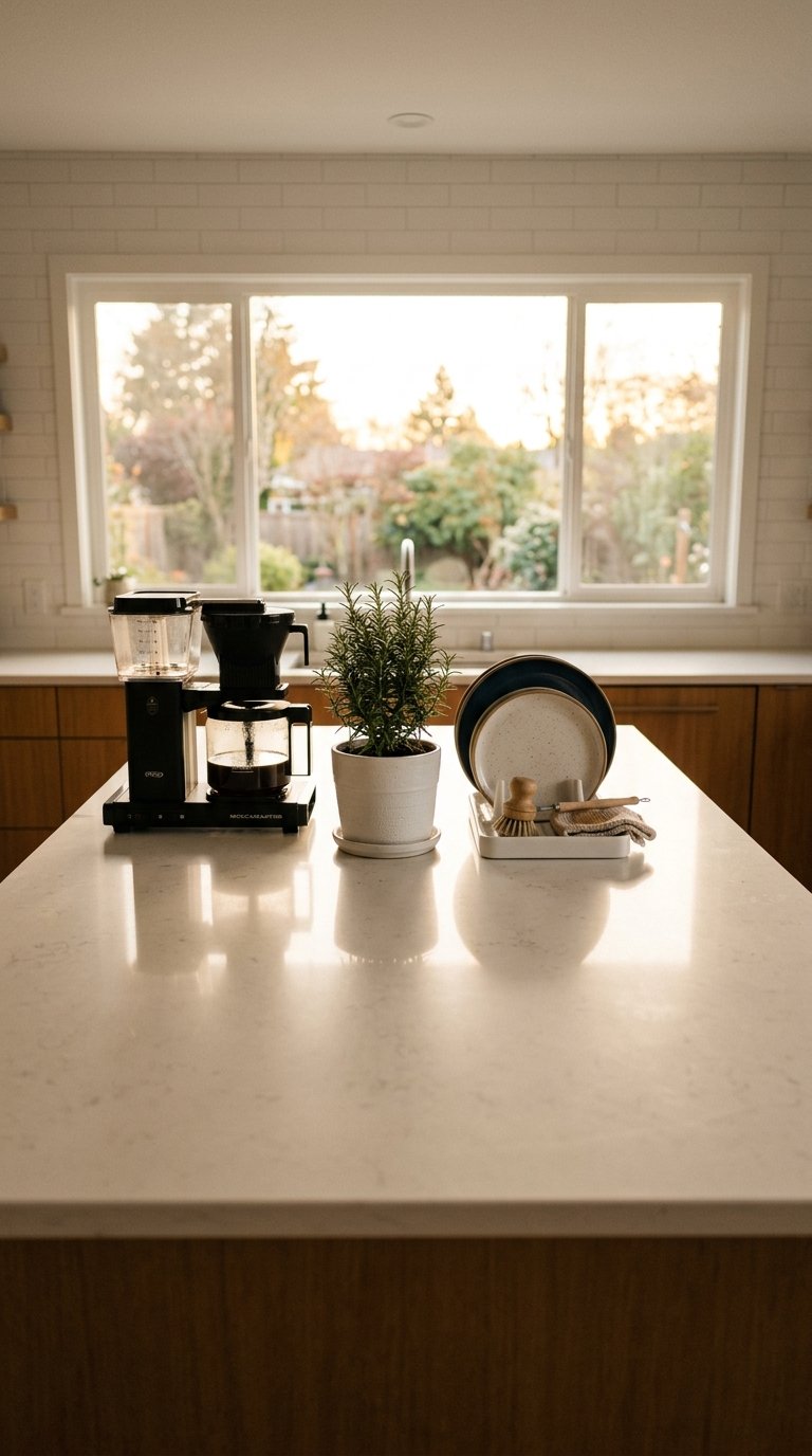 Decluttered Counter Surface With Three Items Maximum