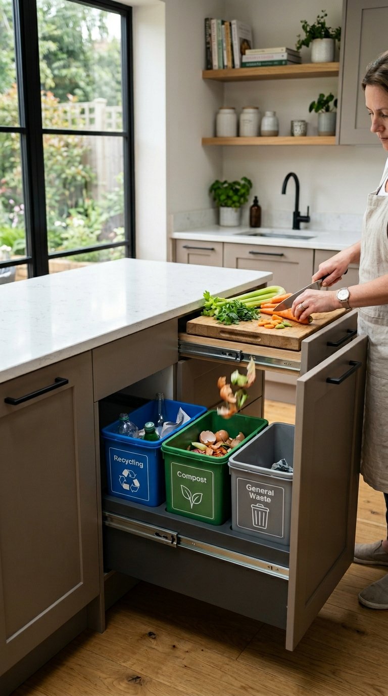 Design a Peninsula with a Built-In Recycling and Waste System