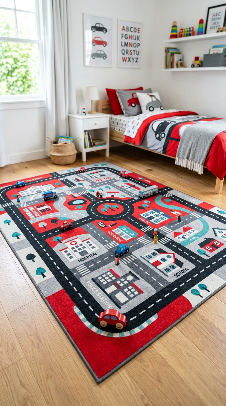 Disney Pixar Cars Bedroom With a Road Map Floor Treatment