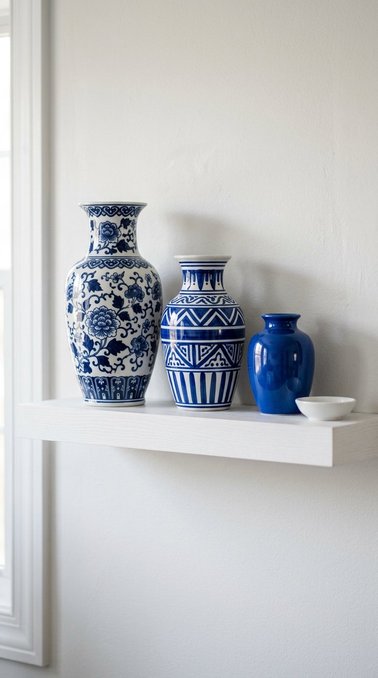 Display Blue and White Ceramic Vases