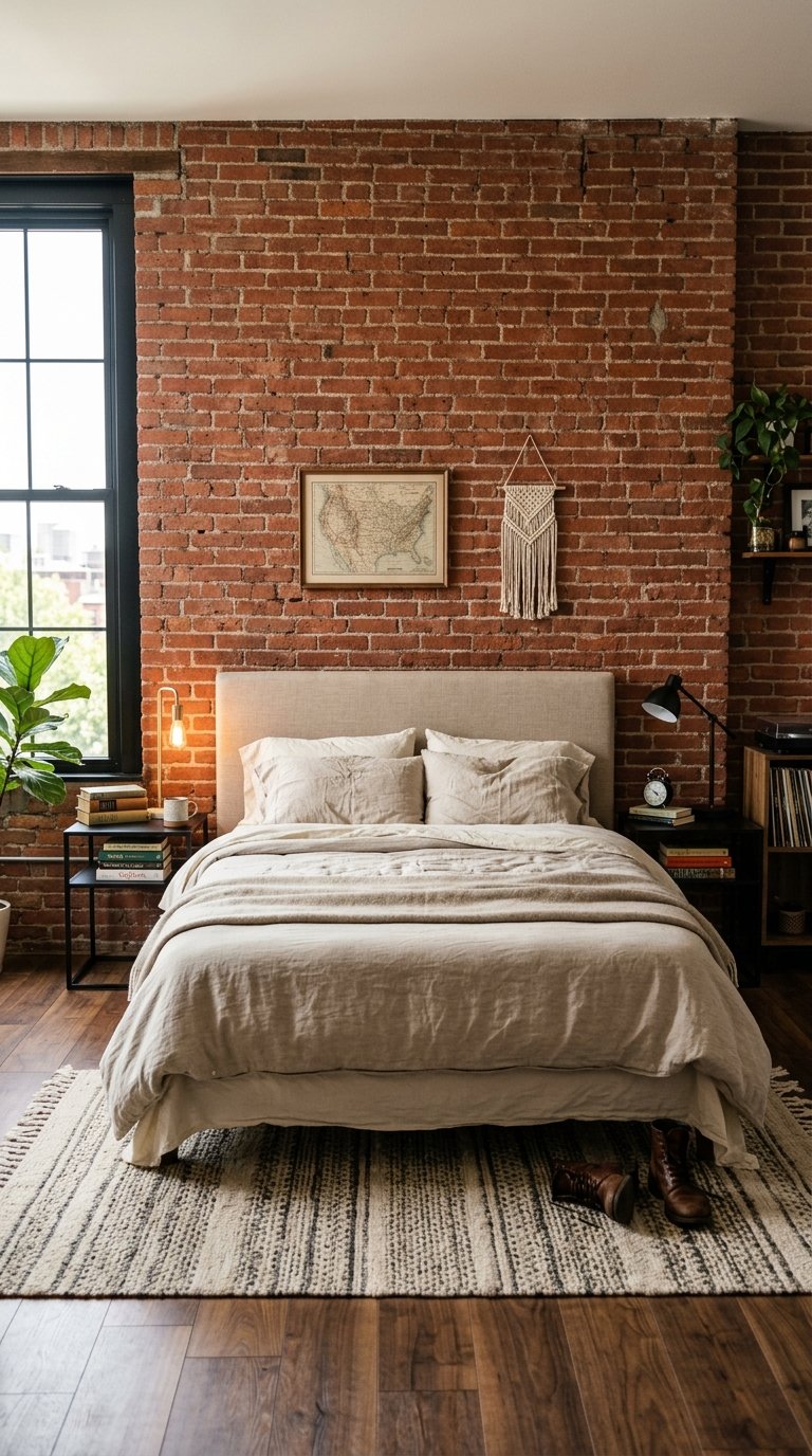 Exposed Brick Wall as the Room's Textural Anchor