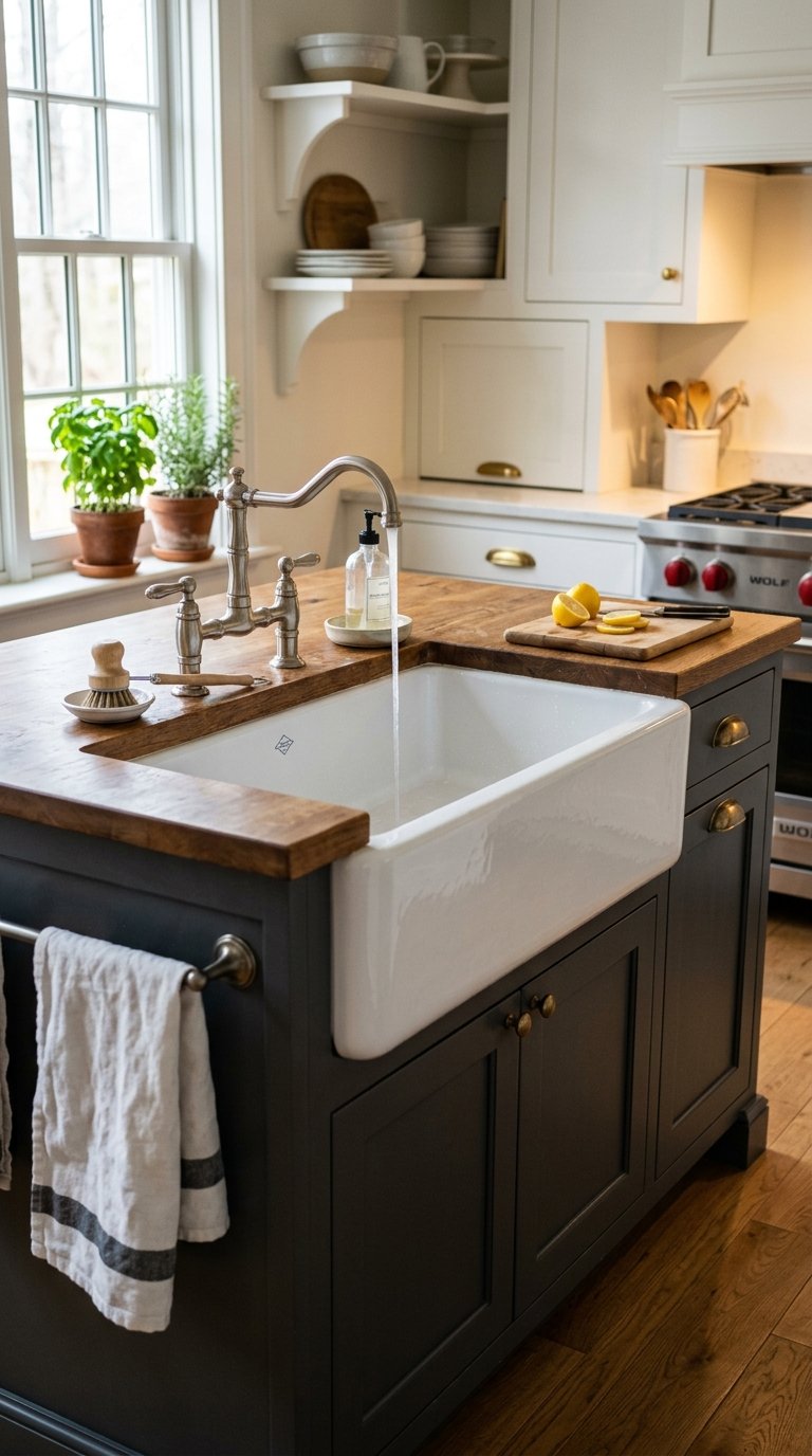 Farmhouse Island With Apron Front Sink