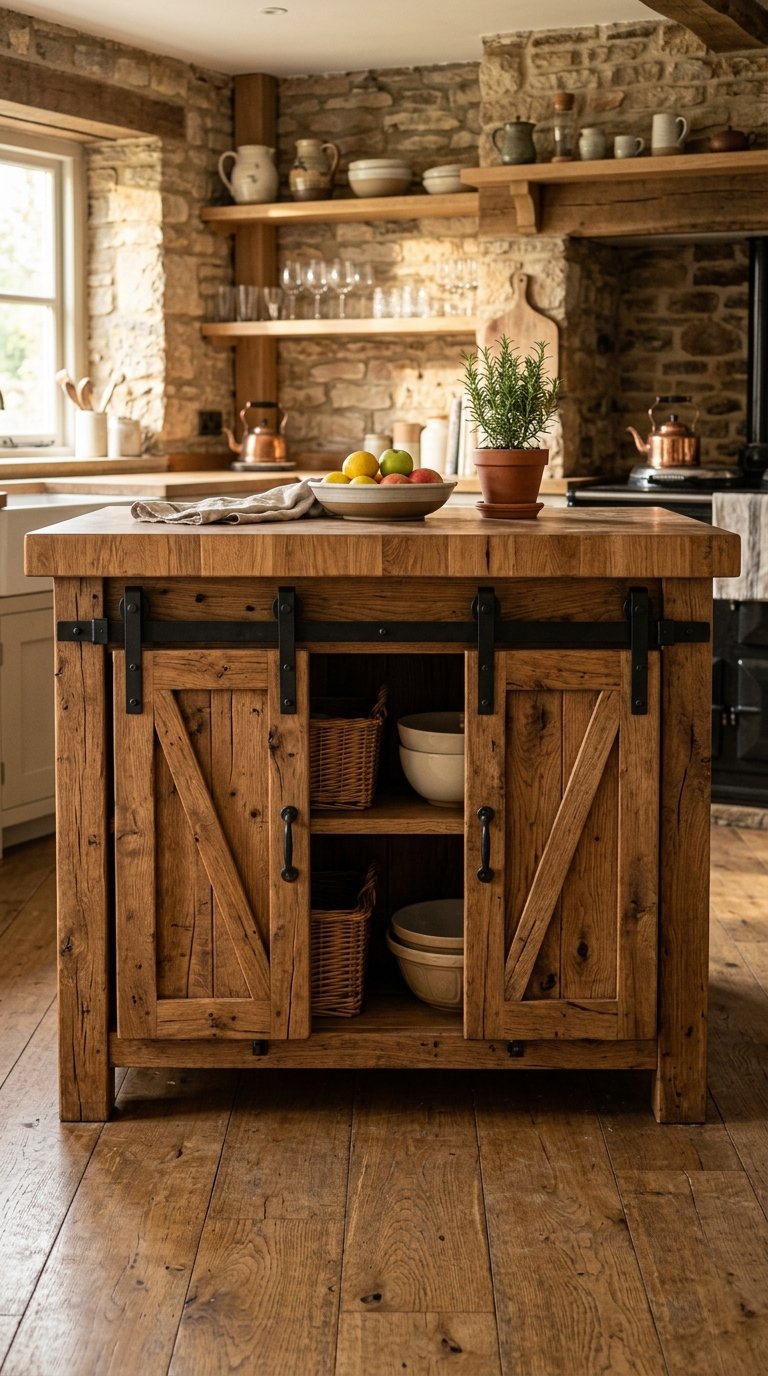 Farmhouse Island With Barn Door Cabinet Panels