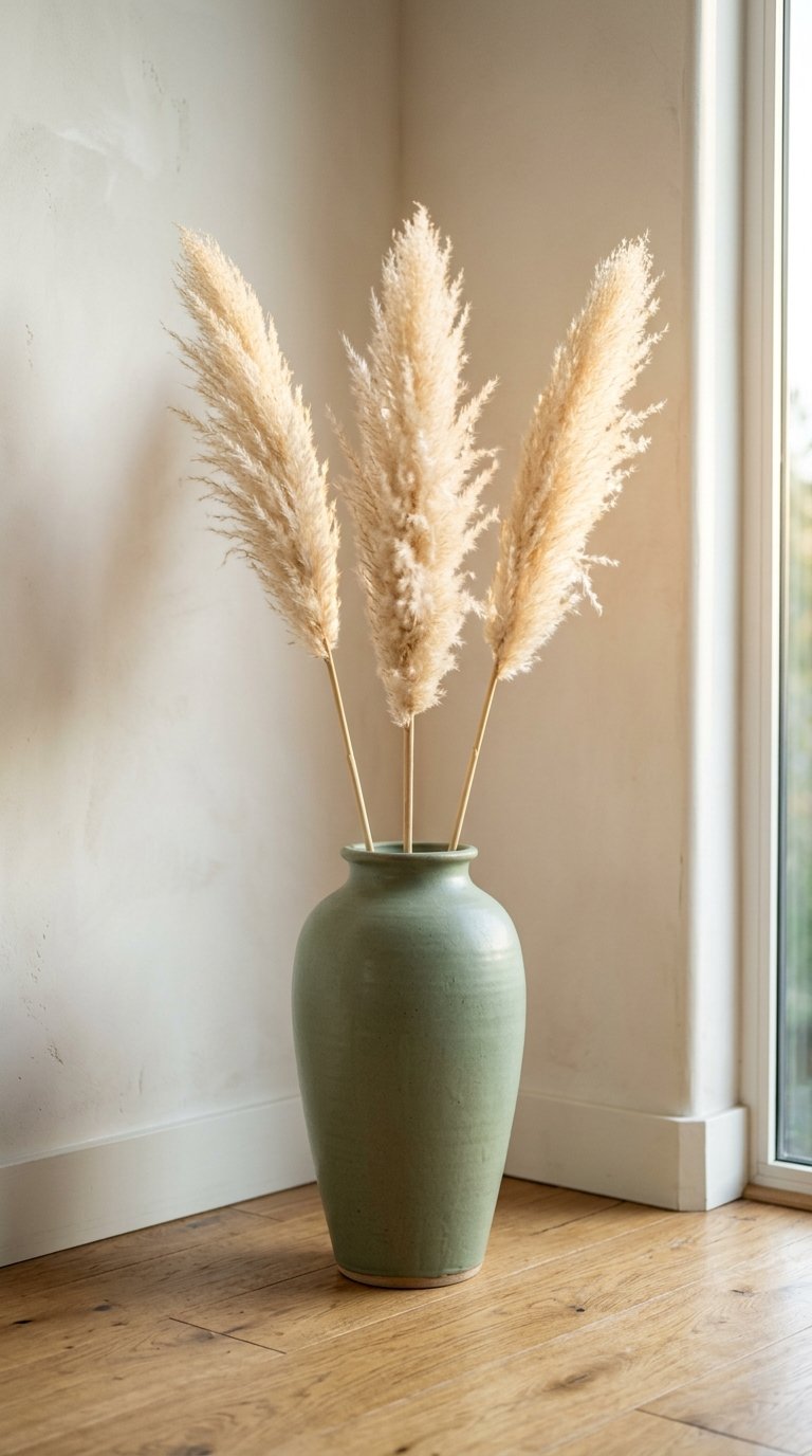 Fill a Large Ceramic Vase with Dried Pampas Grass or Fresh Branches