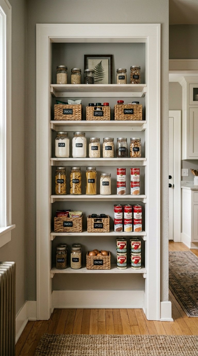 Floating Shelf Pantry Wall in an Alcove or Niche