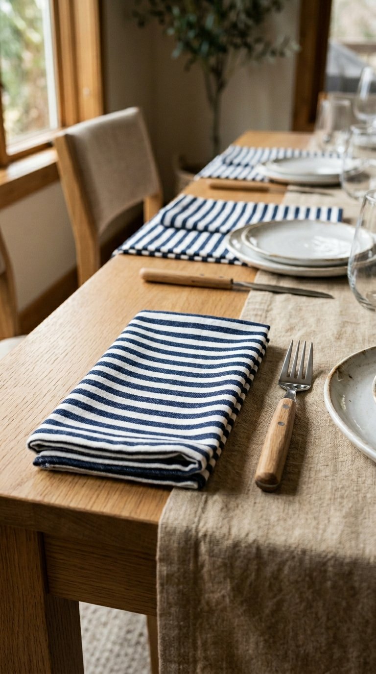Fold a Striped Cotton Napkin Into Each Place Setting