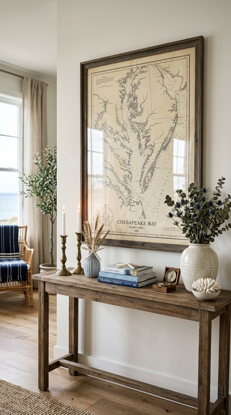 Frame a Vintage Nautical or Coastal Map Above a Console Table