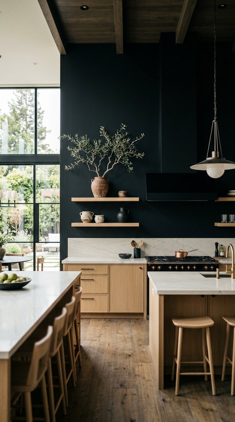 Full-Height Black Backsplash From Counter to Ceiling