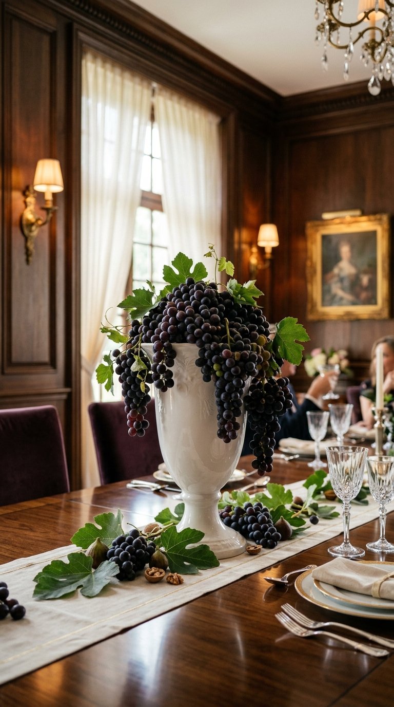 Grapes Cascading from a Tall Compote Vase