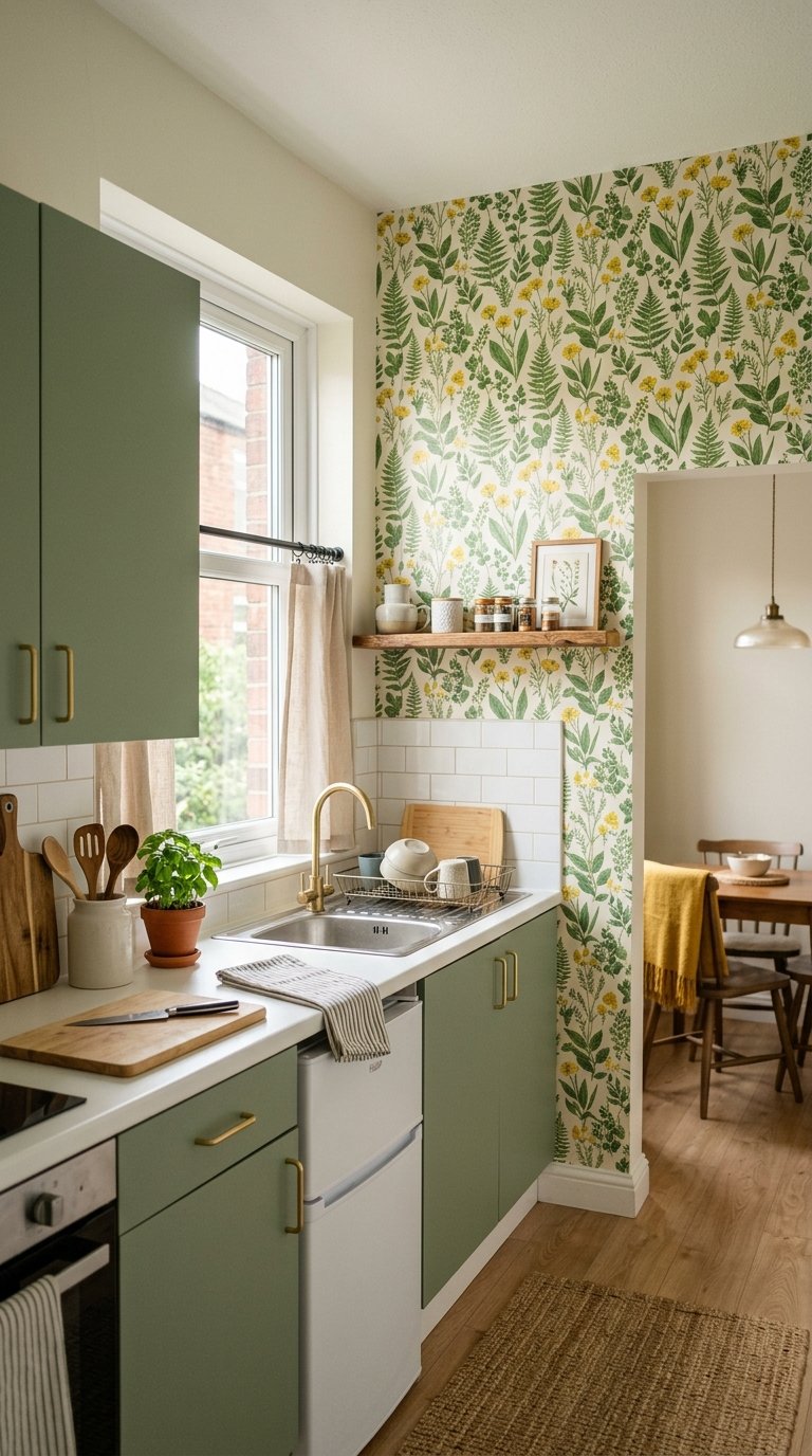 Green and Yellow Kitchen in a Rental