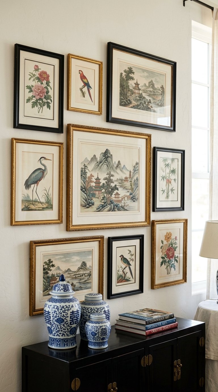 Hang Chinoiserie Artwork as a Grouped Gallery Wall