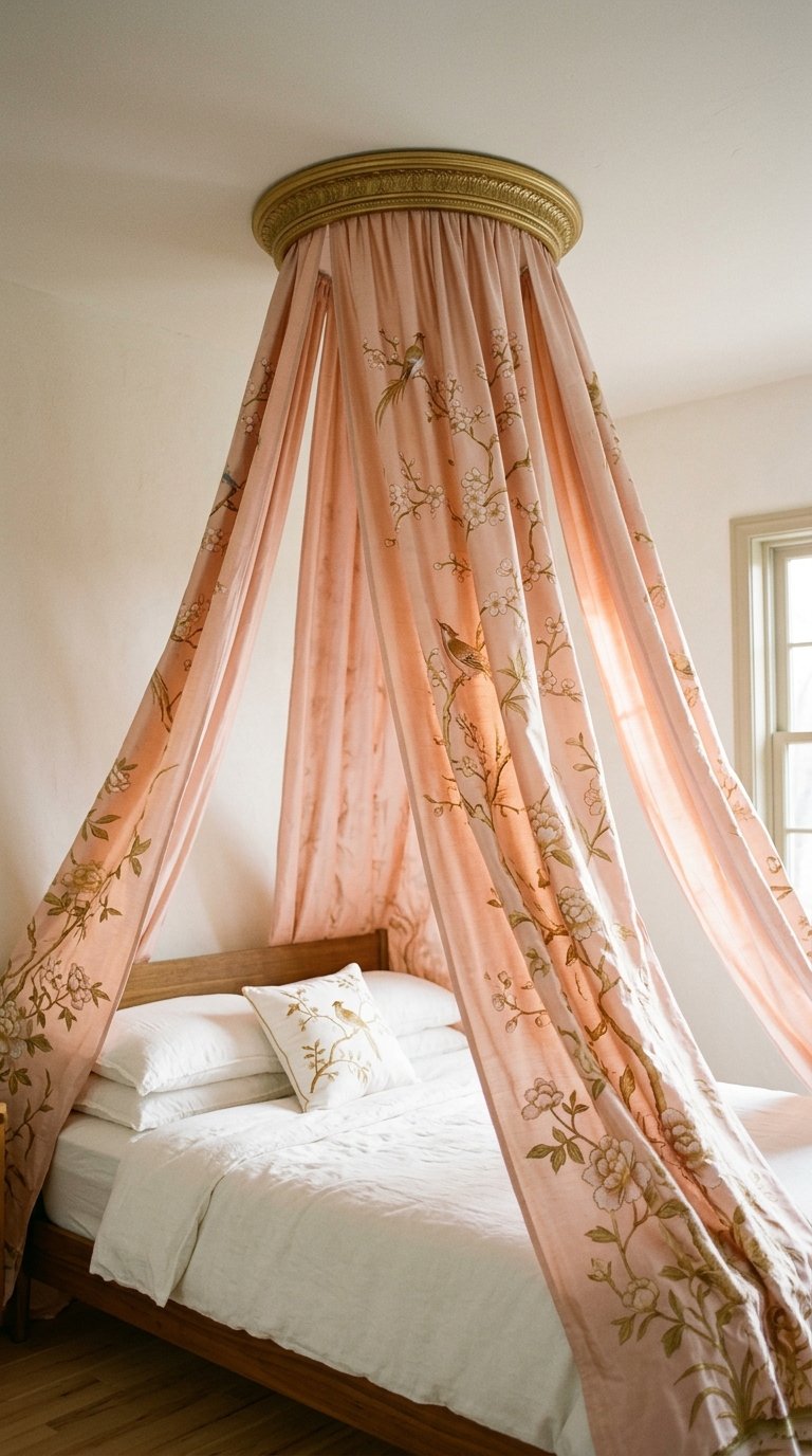 Hang Chinoiserie Fabric as a Canopy Over the Bed