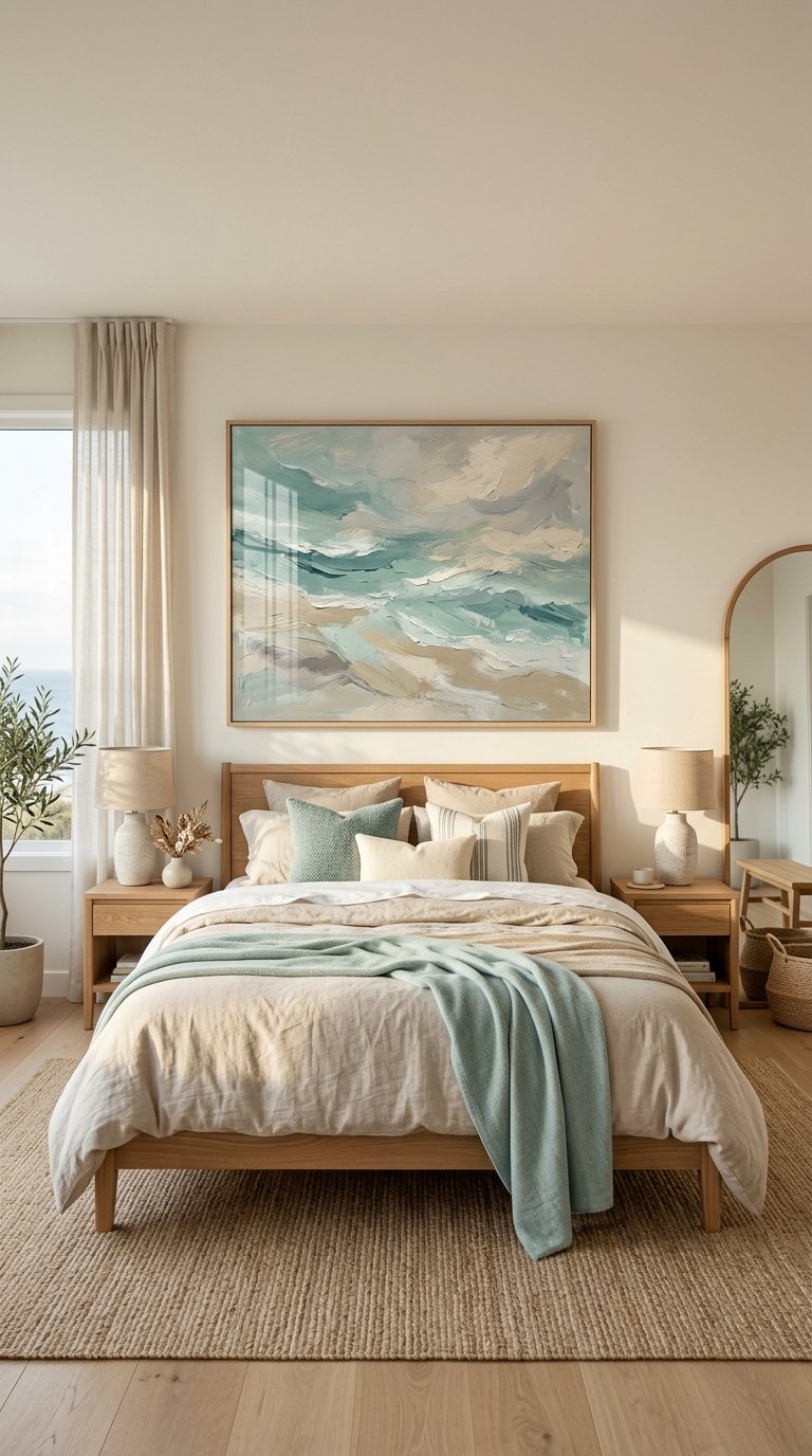 Hang Coastal Abstract Art Above the Bed or Sofa