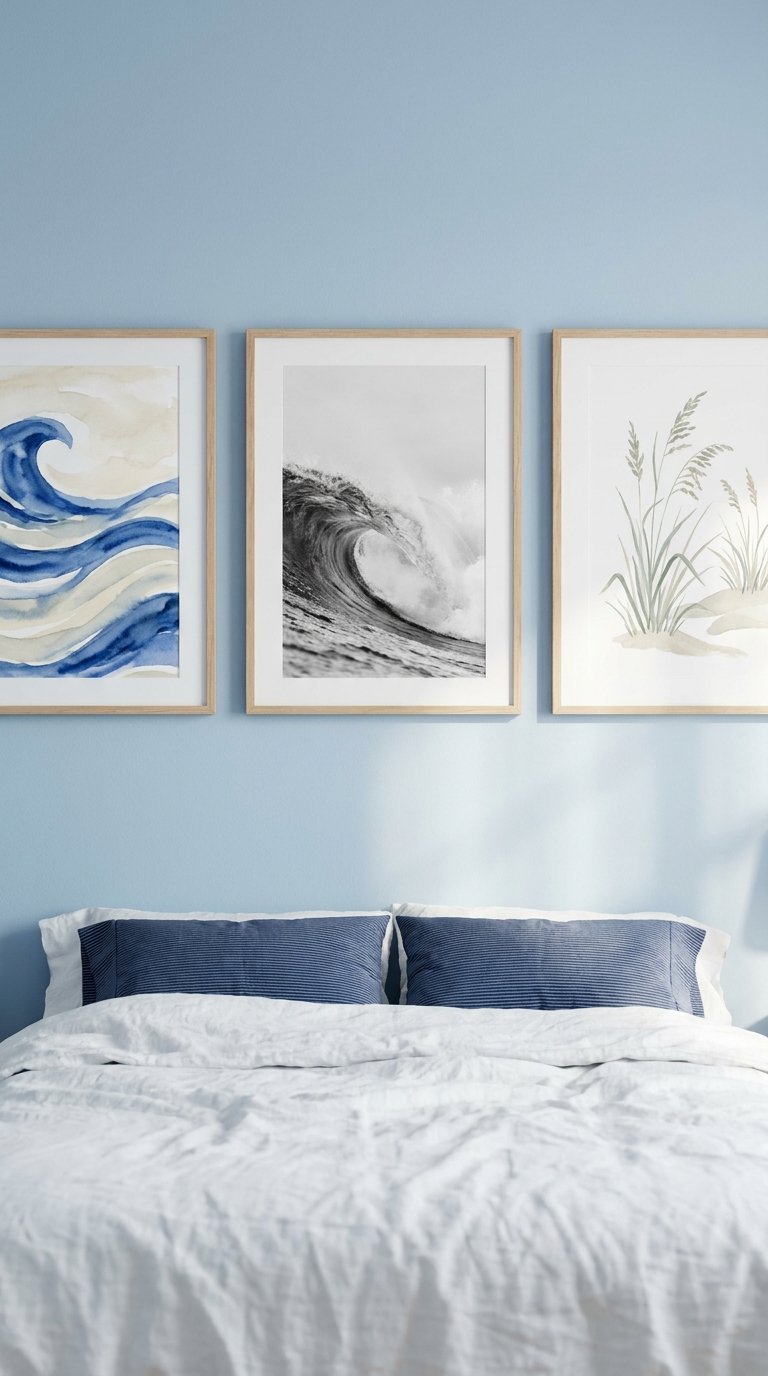 Hang Coastal-Inspired Artwork Above the Bed