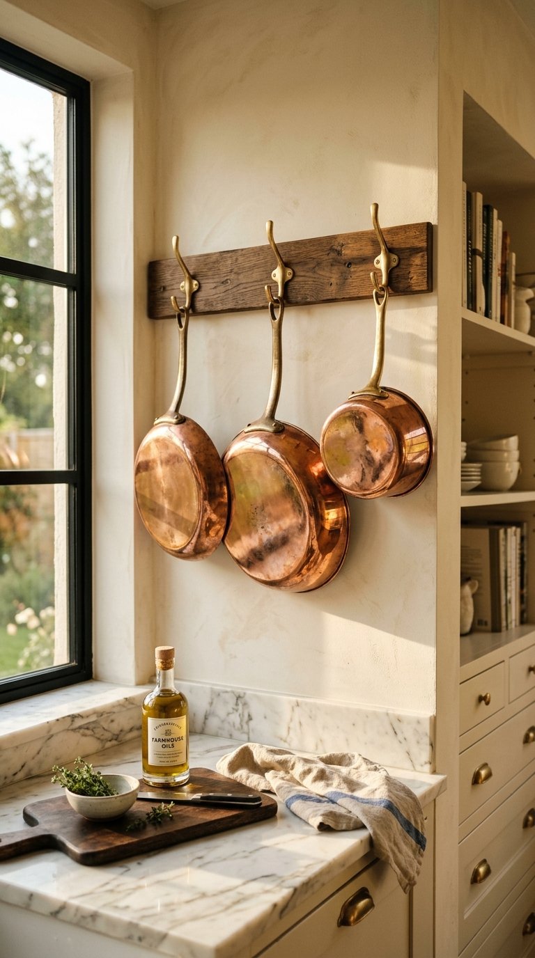 Hang Copper or Brass Cookware as Wall Decor
