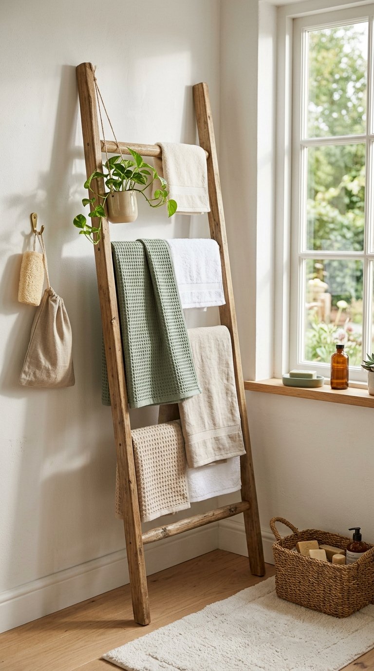 Hang Extra Towels on a Ladder Rack
