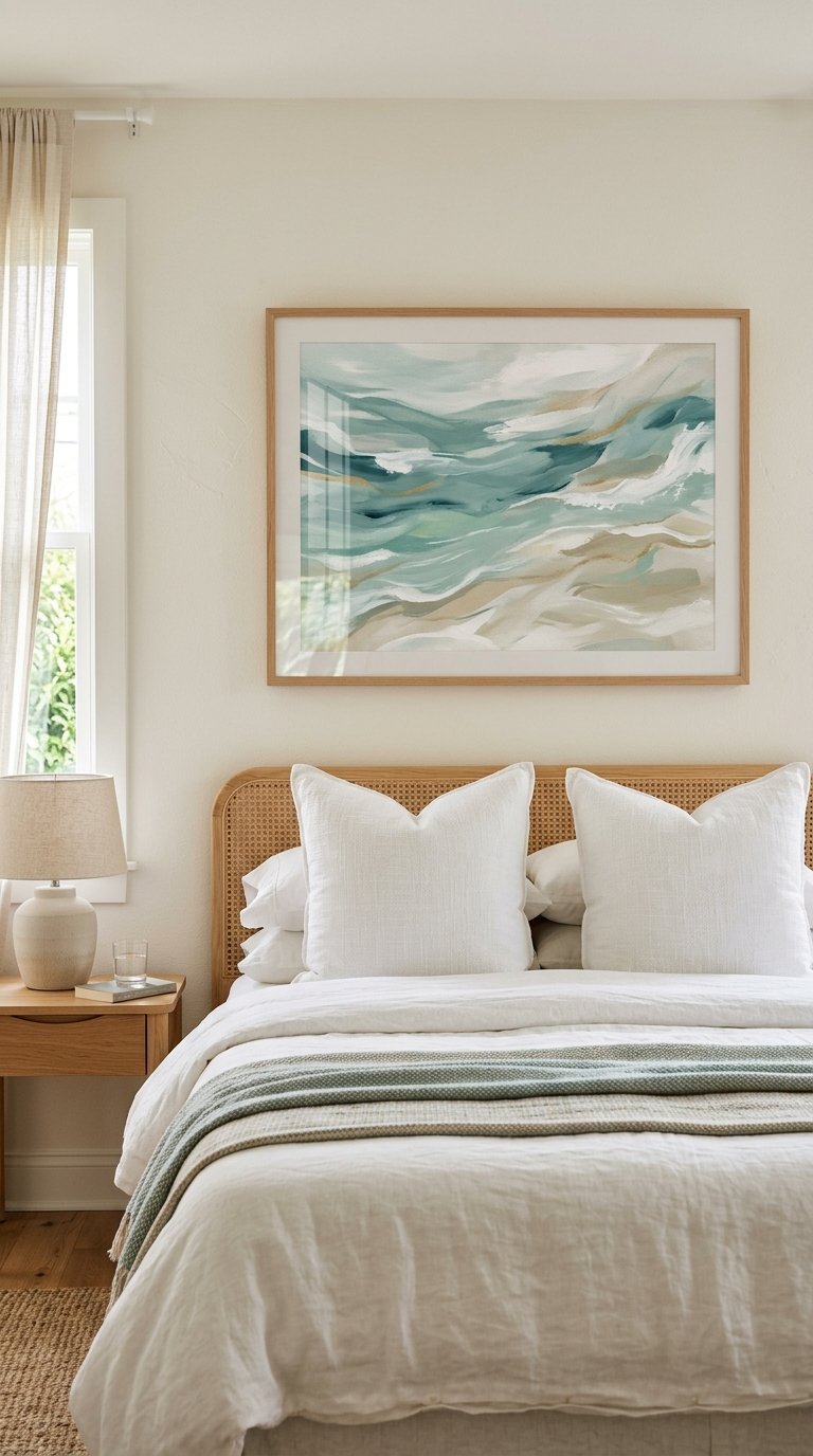 Hang Large Abstract Ocean Art Above the Bed