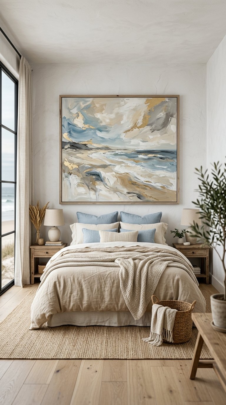 Hang Large Coastal Artwork Above the Bed