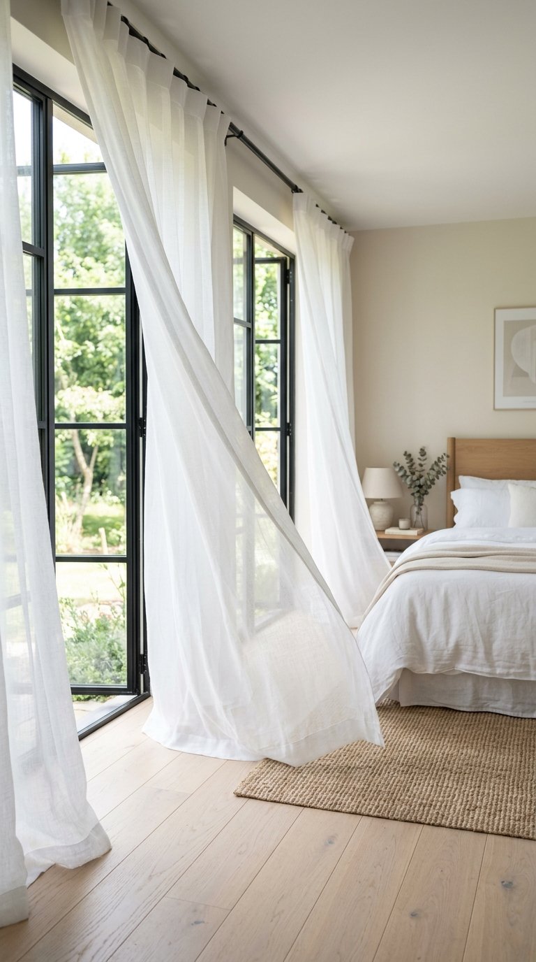 Hang Sheer White Curtains at Ceiling Height