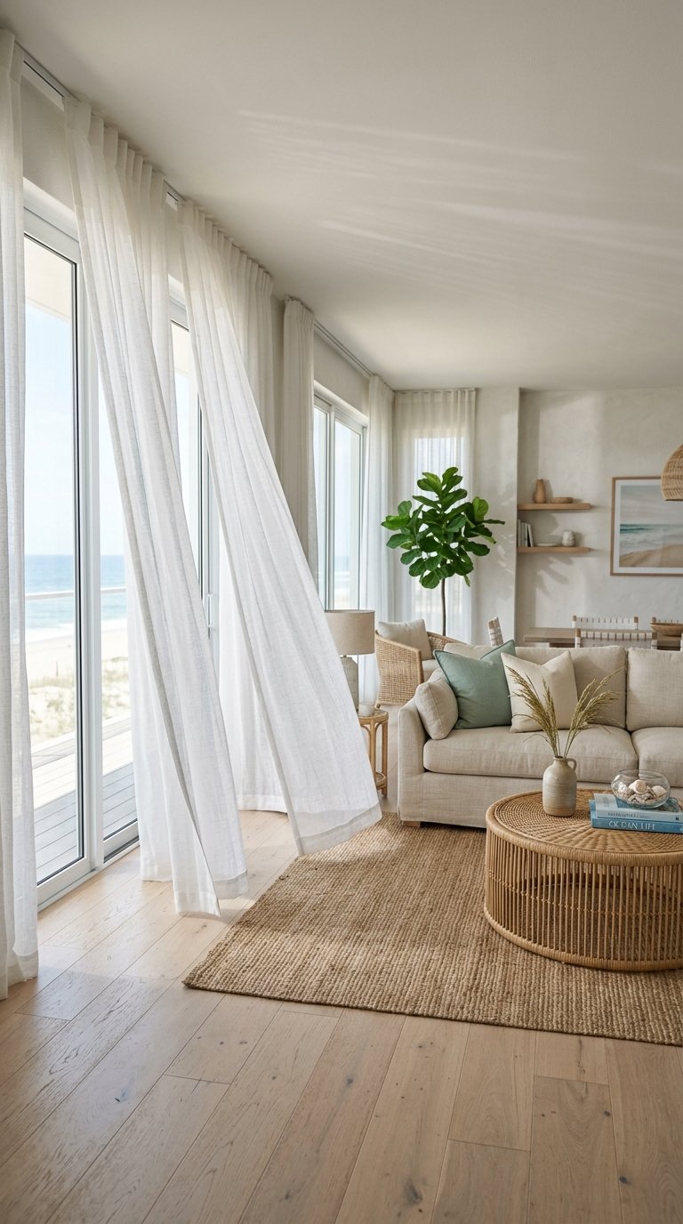 Hang Sheer White Curtains to Maximize Coastal Light