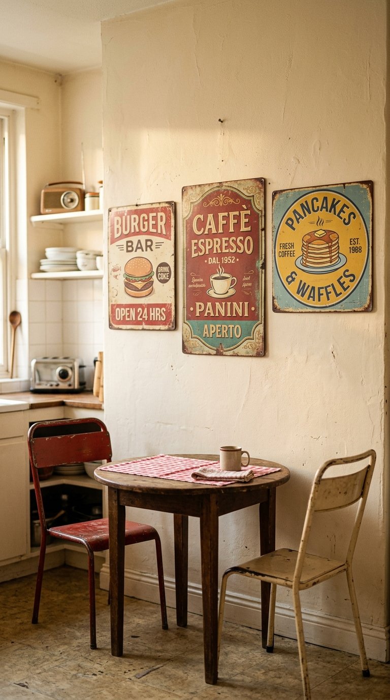 Hang Vintage Tin Signs for a Retro Kitchen Feel