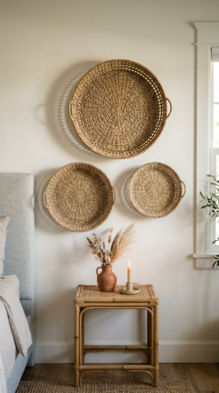 Hang Woven Wall Baskets as Bedroom Art
