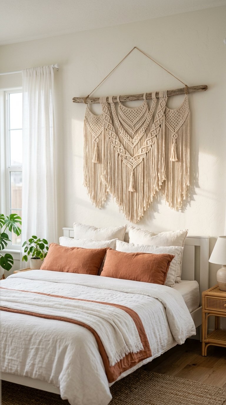 Hang a Large Macrame Wall Hanging Above the Bed