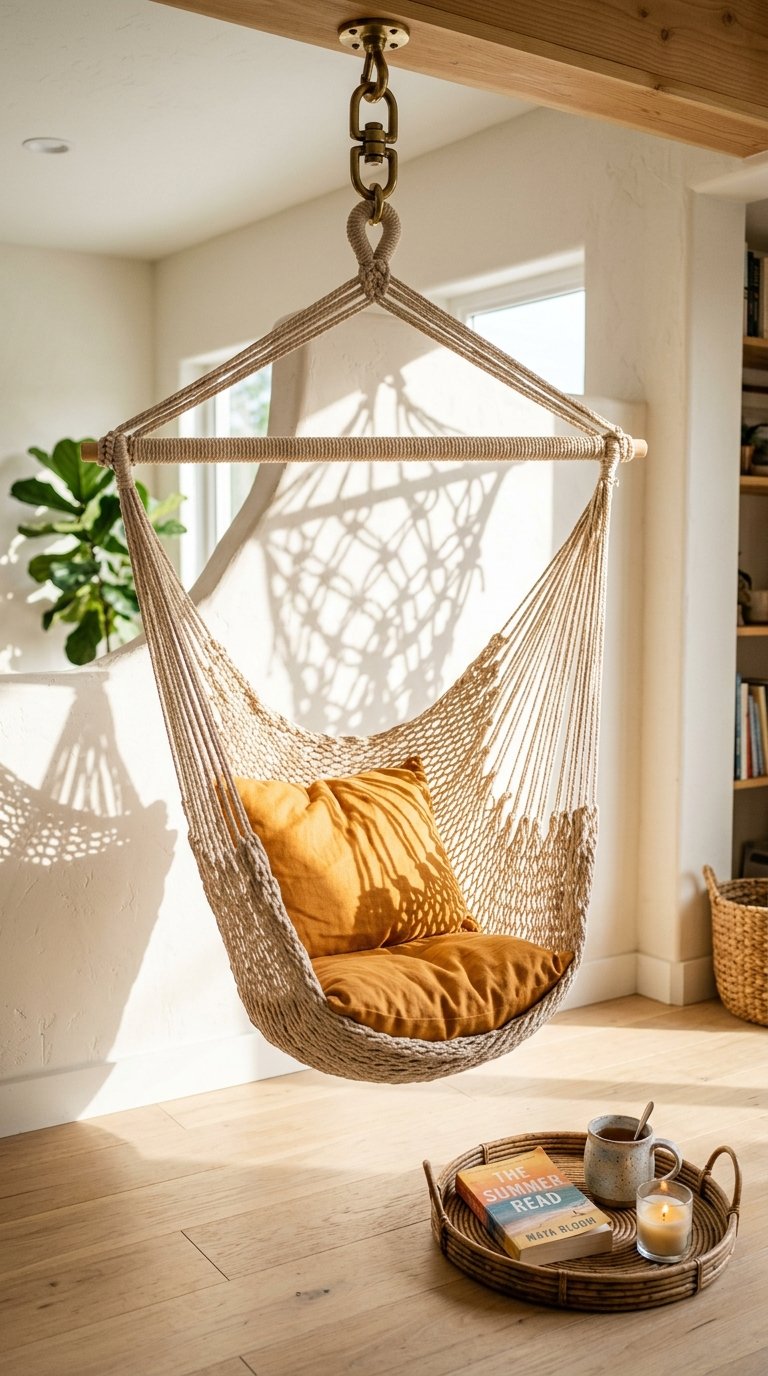 Hang a Macrame or Woven Hammock Chair Indoors