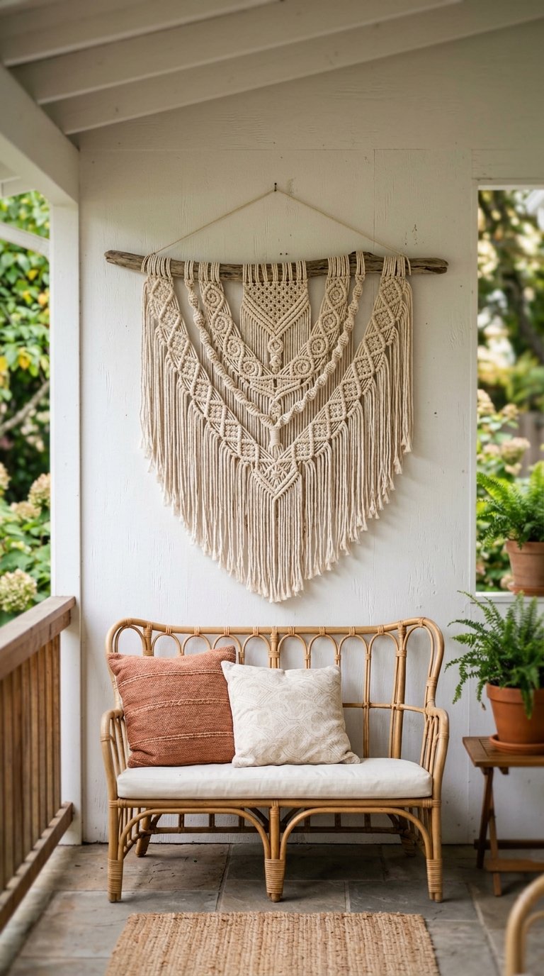 Hang a Woven or Macrame Wall Hanging on the Porch Wall