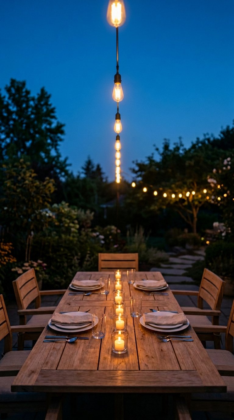 Hang an Outdoor String Light Above an Al Fresco Dining Table