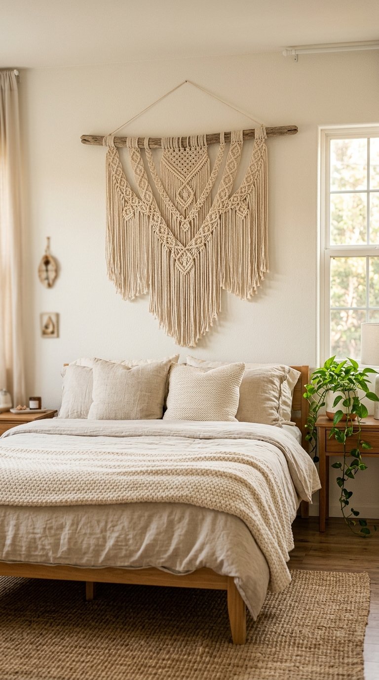 Hanging Macrame Wall Art Above the Bed