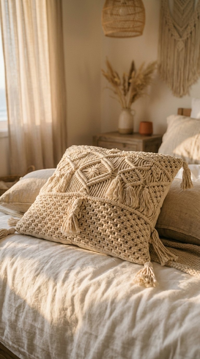 Incorporate a Macrame or Woven Textured Pillow Cover