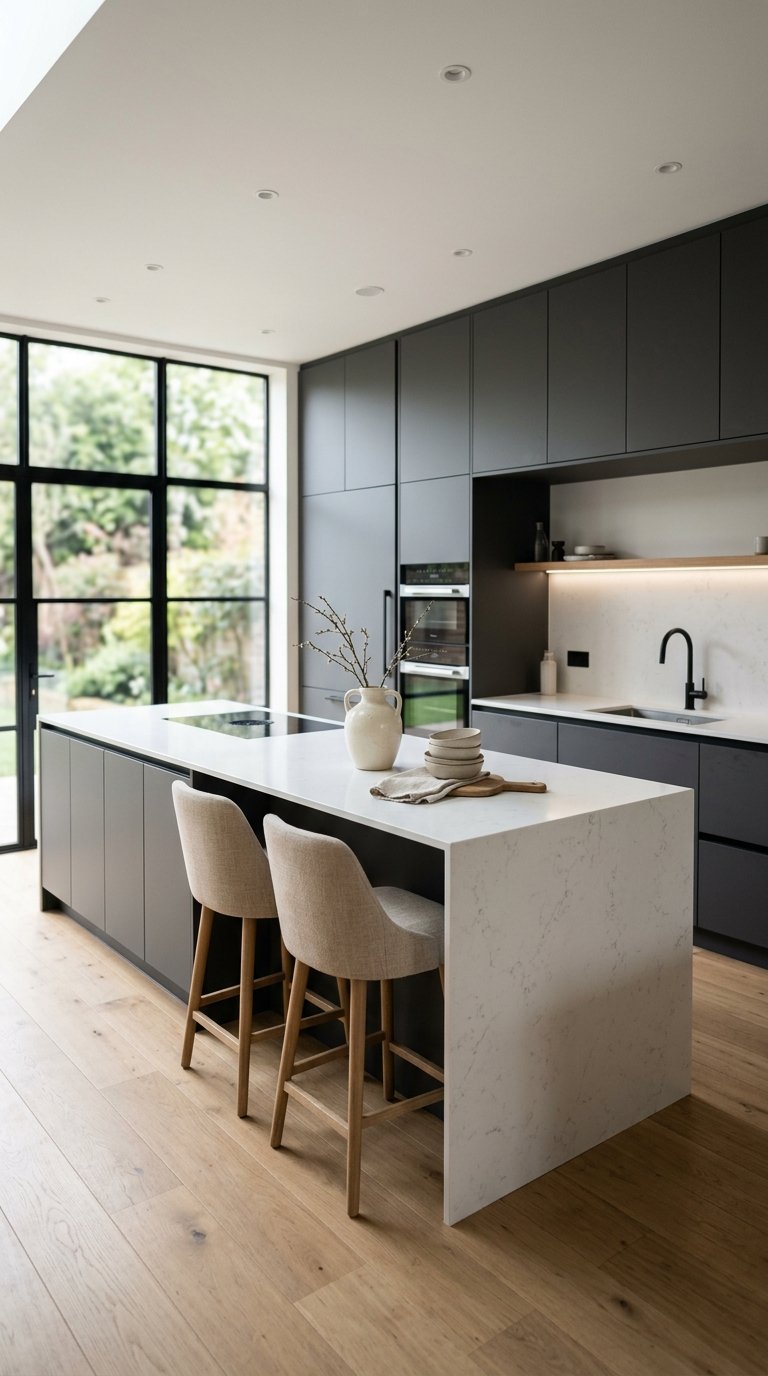 Install Charcoal Flat-Panel Cabinets for a Modern Look
