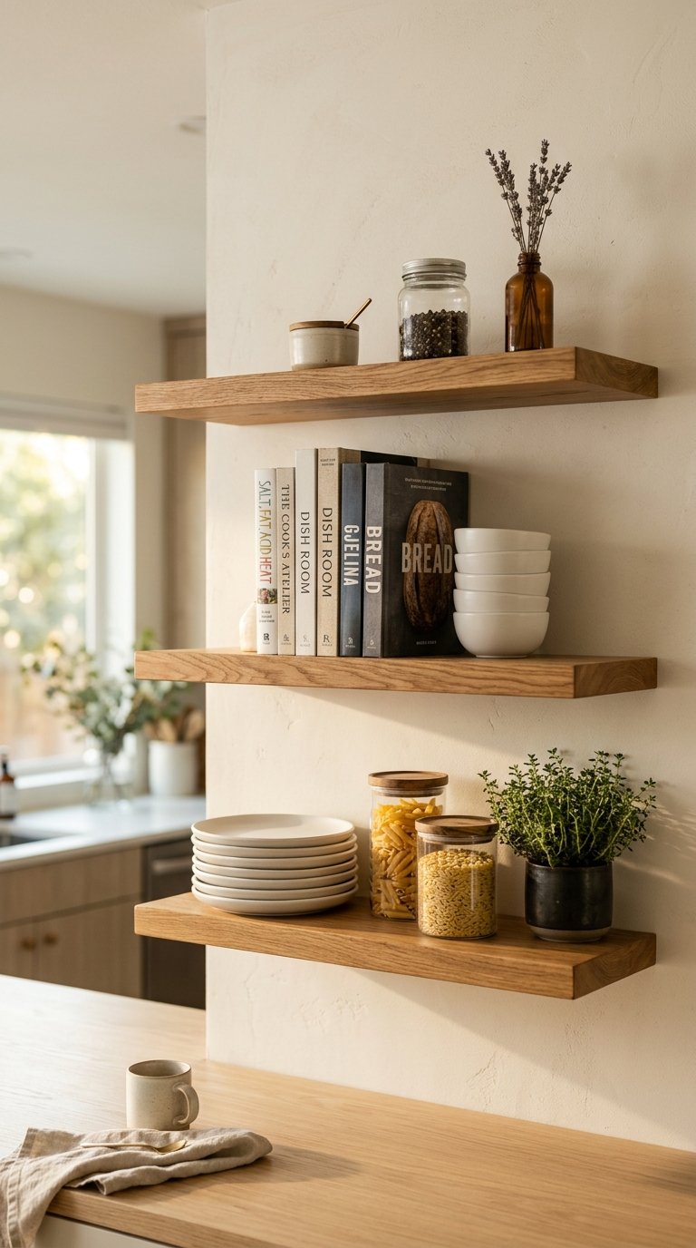 Install Open Floating Shelves to Display Summer Dishware