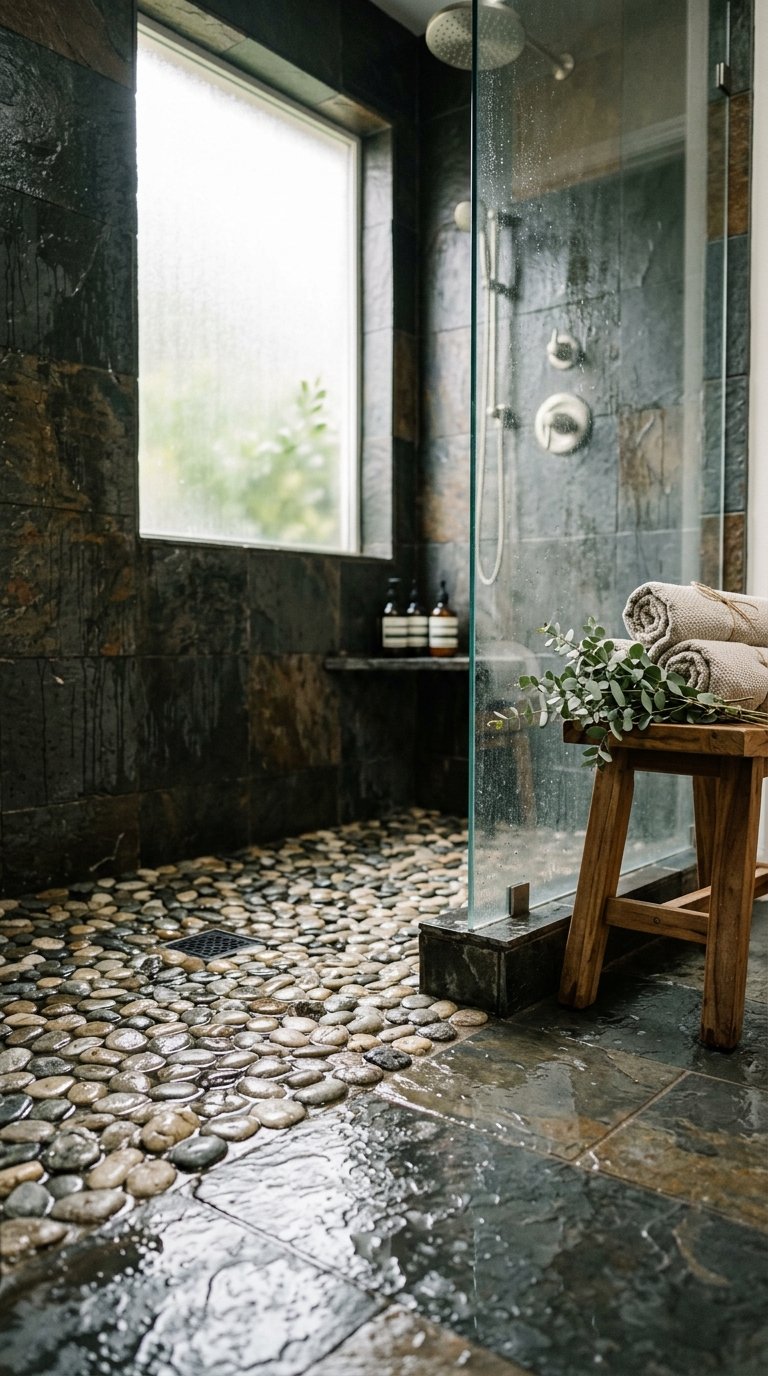 Install Pebble or Slate Tile in the Shower
