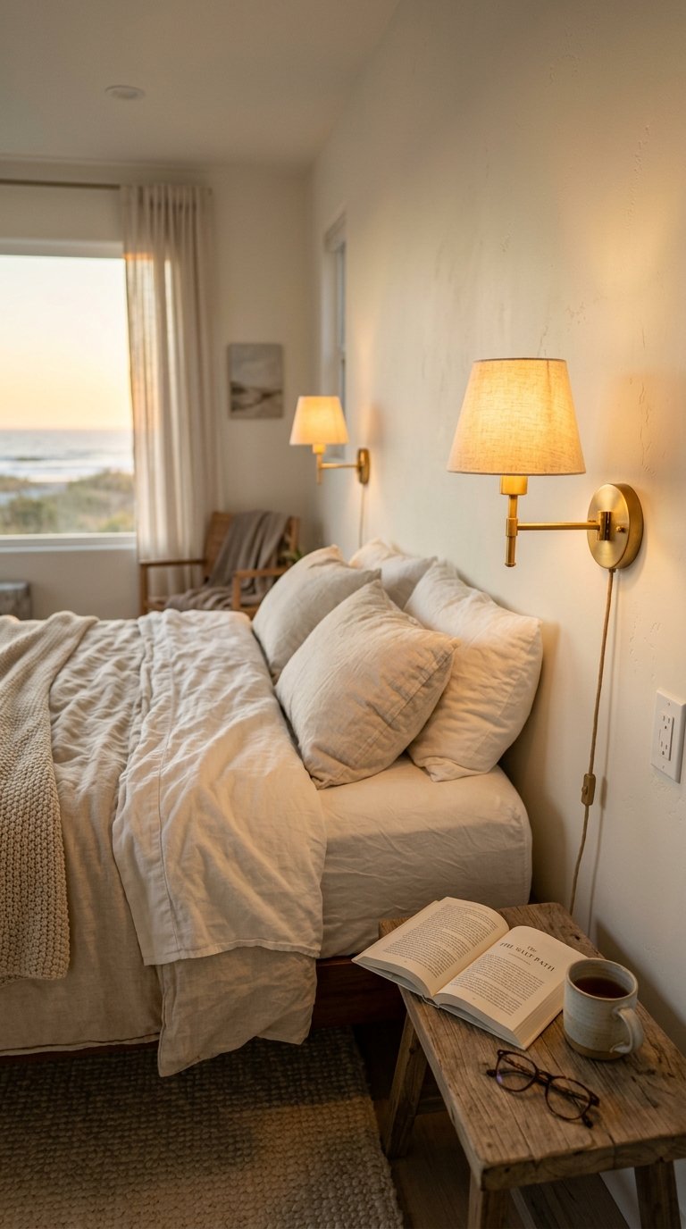Install Plug-In Wall Sconces on Either Side of the Bed