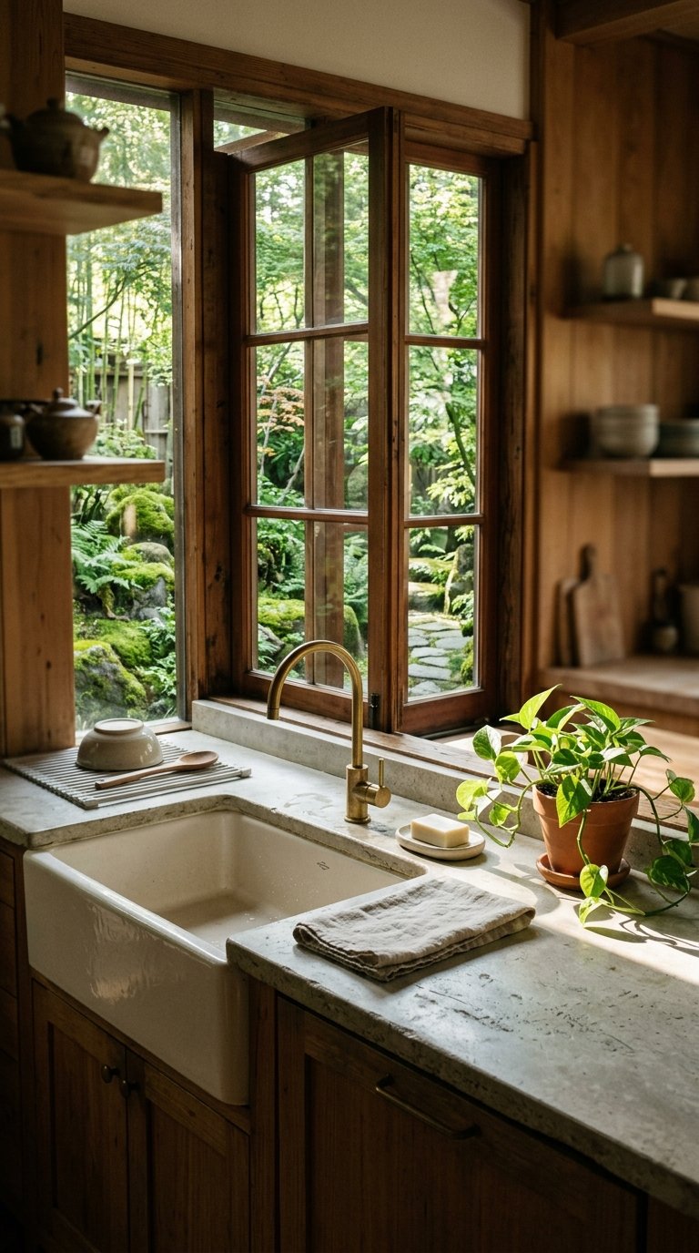 Install a Window Above the Sink Facing a Garden or Green View