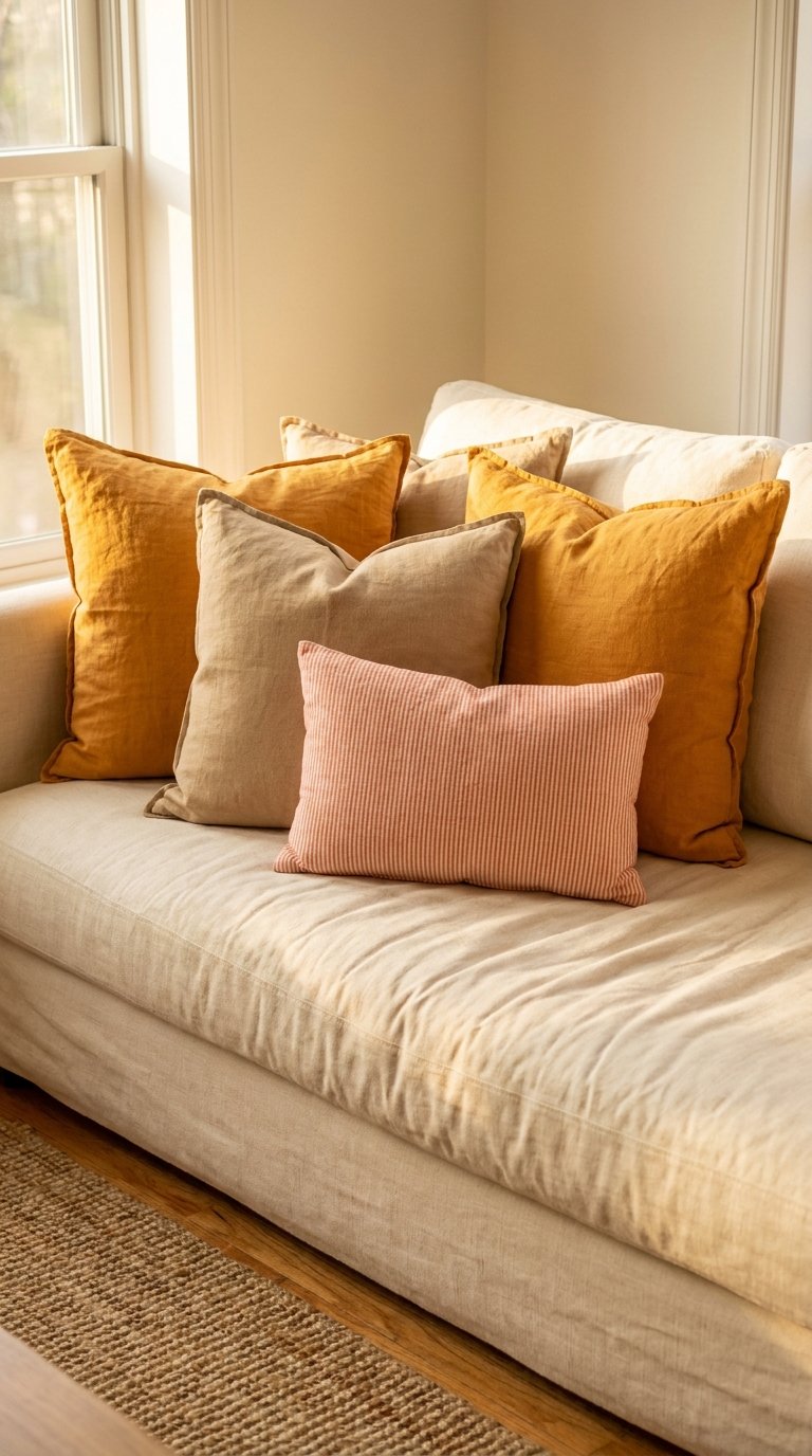 Introduce a Citrus-Toned Throw Pillow Arrangement