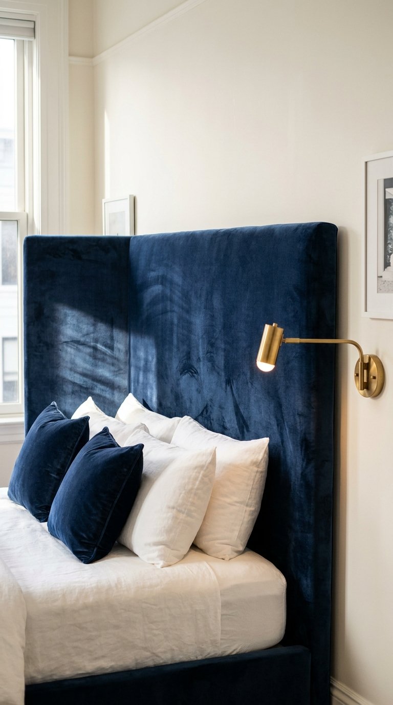 Introduce a Navy Blue Velvet Headboard