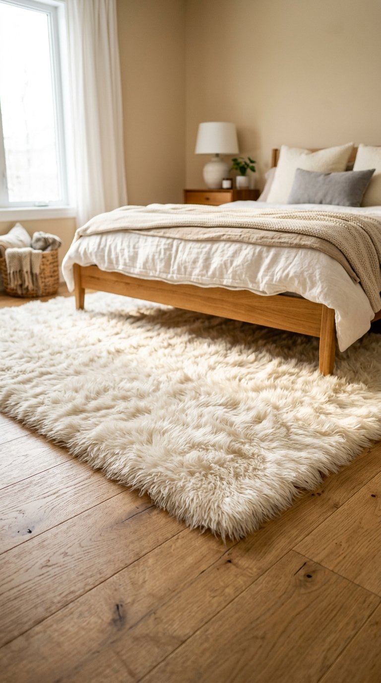 Ivory or White Faux Fur Rug for a Bedroom That Feels Cold