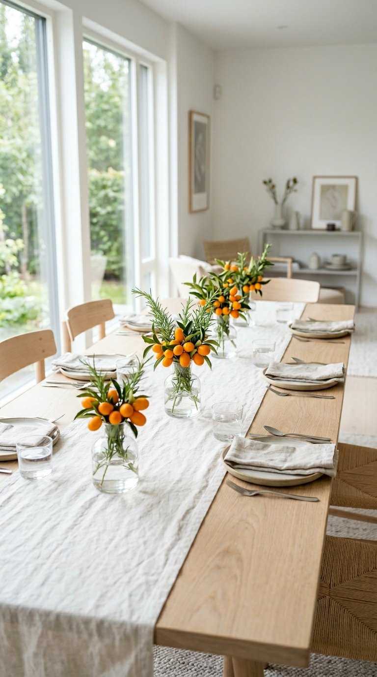 Kumquats and Greenery in Bud Vases
