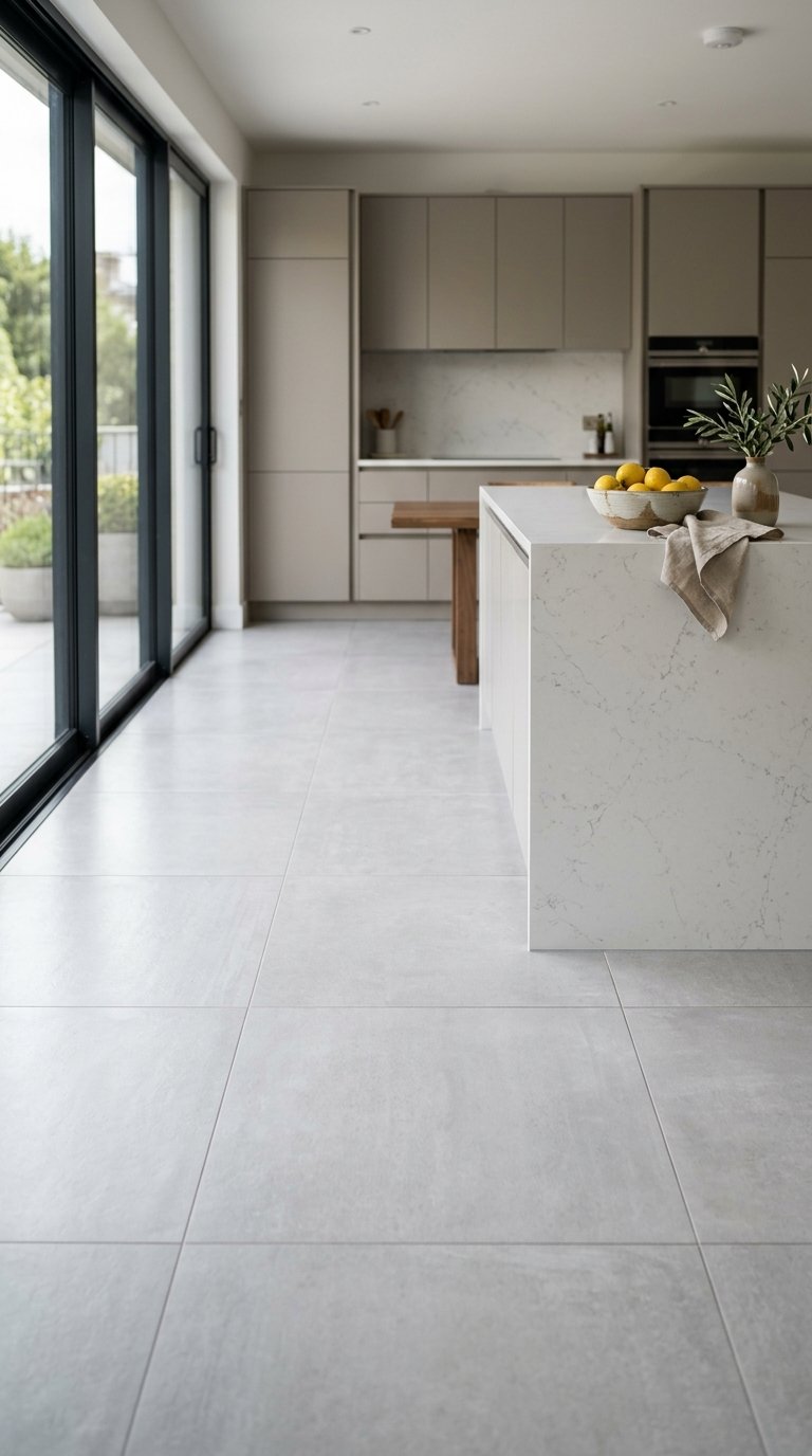 Large Format Porcelain Tile in a Light Gray Tone