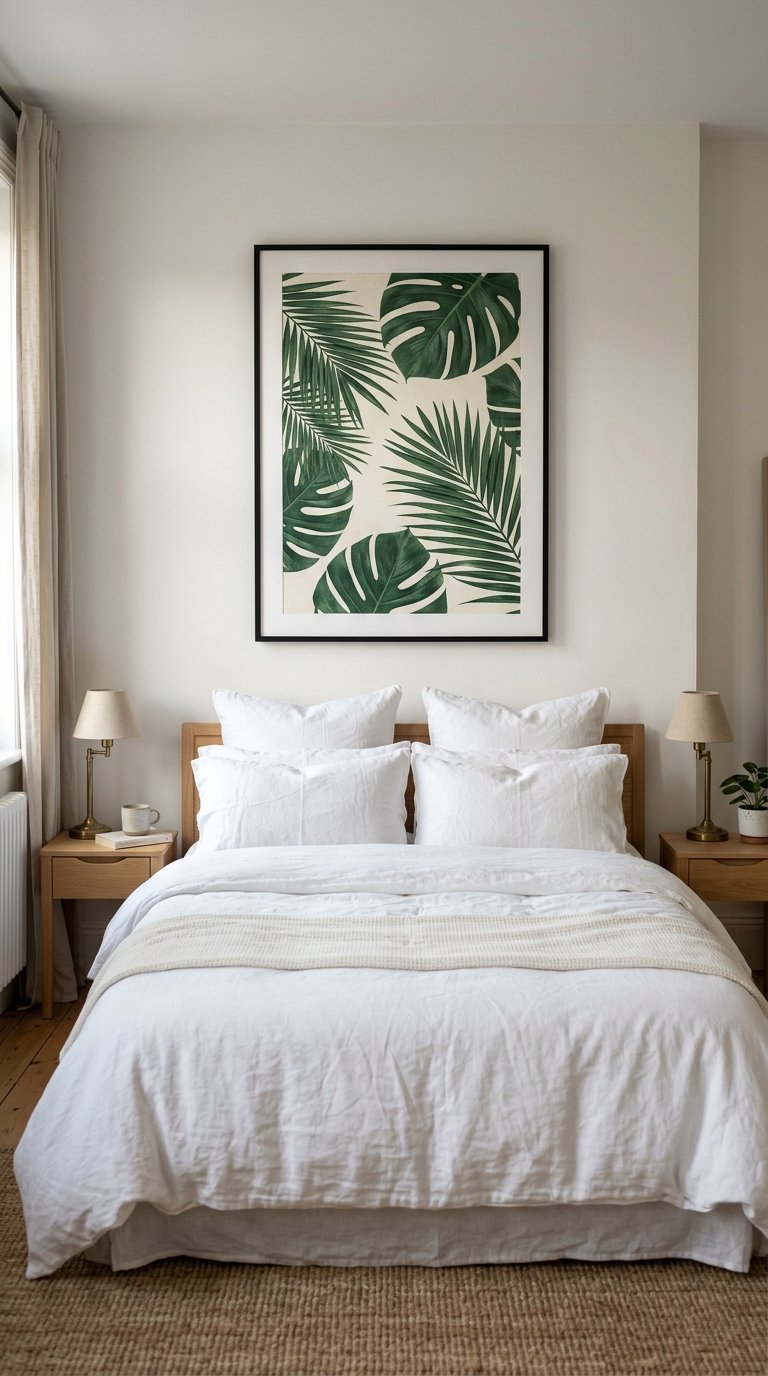 Large-Format Wall Art Centered Above the Bed