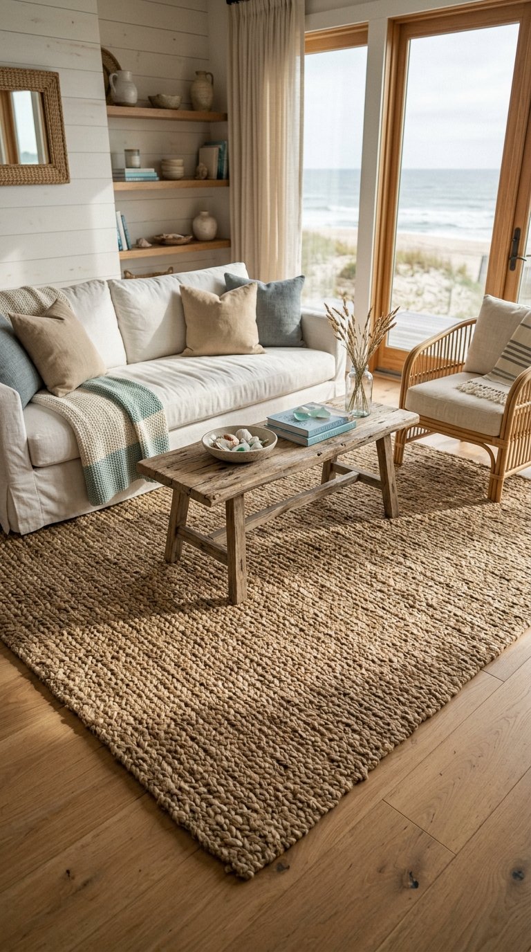 Lay a Jute or Sisal Area Rug as Your Foundation Layer